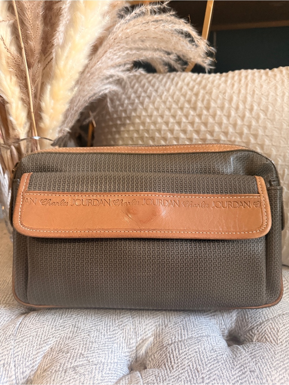 Charles Jourdan Olive Green and Tan Men's Toiletry Kit